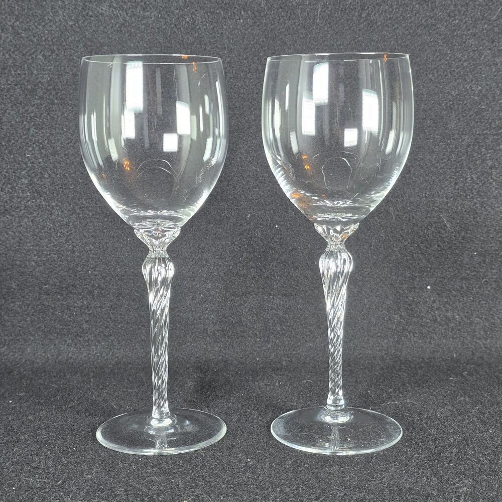 LENOX Aria Crystal Twisted Stem Wine Glasses 8.5" Set Of Two
